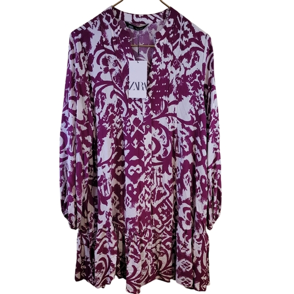 Zara Dresses & Skirts - NWT ZARA ikat pattern fuschia & white dress - L.         D23